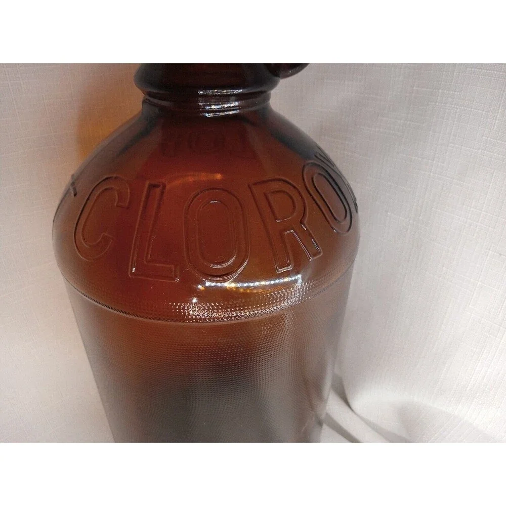 Vintage Clorox 1/2 Gallon Brown Glass Bottle Embossed One Finger W/ Original Lid